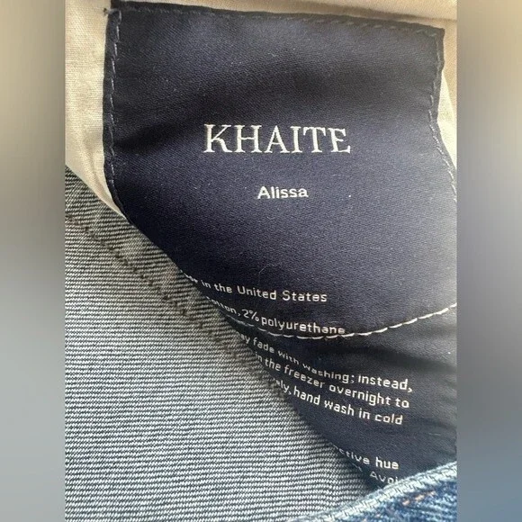 Khaite Alissa Crop Jeans Raw Hem Frayed Cotton Blend Blue Women's Size 28